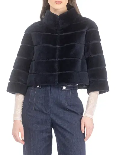 Gorski Women's Shearling Lamb Bolero Coat - Navy - Size XL | Thumbnail 3 Gorski Women's Shearling Lamb Bolero Coat - Navy - Size XL | Thumbnail 3