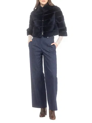 Gorski Women's Shearling Lamb Bolero Coat - Navy - Size XL | Thumbnail 6 Gorski Women's Shearling Lamb Bolero Coat - Navy - Size XL | Thumbnail 6