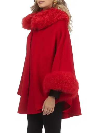 Gorski Women's Cashmere and Wool Blend Cape with Select Lamb Trim | Thumbnail 3 Gorski Women's Cashmere and Wool Blend Cape with Select Lamb Trim | Thumbnail 3