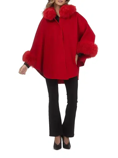 Gorski Women's Cashmere and Wool Blend Cape with Select Lamb Trim | Thumbnail 6 Gorski Women's Cashmere and Wool Blend Cape with Select Lamb Trim | Thumbnail 6