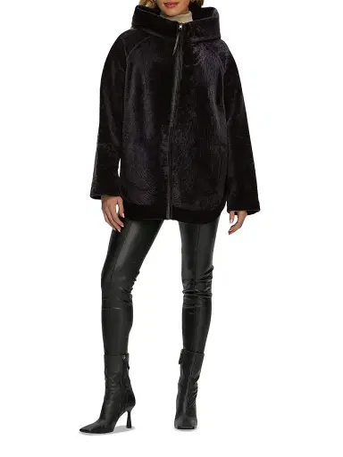Gorski Women's Reversible Textured Shearling Lamb Zip Parka with Ribbed Hem - Brown - Size XL | Thumbnail 2 Gorski Women's Reversible Textured Shearling Lamb Zip Parka with Ribbed Hem - Brown - Size XL | Thumbnail 2