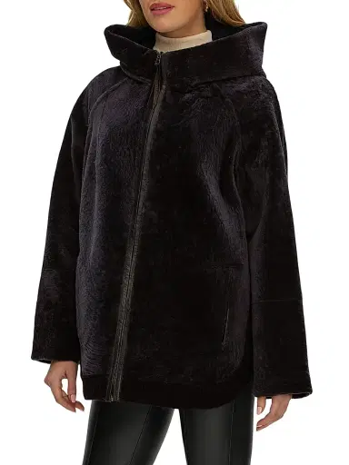 Gorski Women's Reversible Textured Shearling Lamb Zip Parka with Ribbed Hem - Brown - Size XL | Thumbnail 4 Gorski Women's Reversible Textured Shearling Lamb Zip Parka with Ribbed Hem - Brown - Size XL | Thumbnail 4