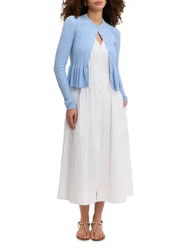 Rebecca Taylor Women's Bouclé Knit Cotton-Blend Cardigan - Azure | Thumbnail 2 Rebecca Taylor Women's Bouclé Knit Cotton-Blend Cardigan - Azure | Thumbnail 2