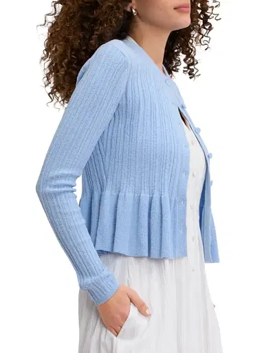 Rebecca Taylor Women's Bouclé Knit Cotton-Blend Cardigan - Azure | Thumbnail 4 Rebecca Taylor Women's Bouclé Knit Cotton-Blend Cardigan - Azure | Thumbnail 4