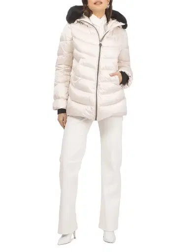 Gorski Women's Apres-Ski Jacket with Detachable Toscana Shearling Lamb Hood Trim - Champagne | Thumbnail 2 Gorski Women's Apres-Ski Jacket with Detachable Toscana Shearling Lamb Hood Trim - Champagne | Thumbnail 2