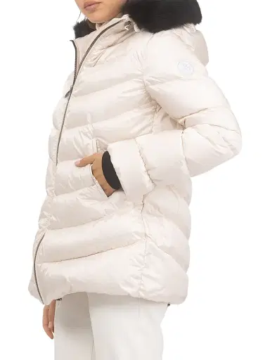 Gorski Women's Apres-Ski Jacket with Detachable Toscana Shearling Lamb Hood Trim - Champagne | Thumbnail 3 Gorski Women's Apres-Ski Jacket with Detachable Toscana Shearling Lamb Hood Trim - Champagne | Thumbnail 3