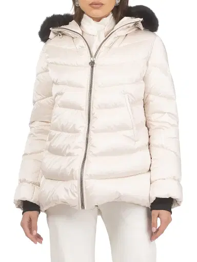 Gorski Women's Apres-Ski Jacket with Detachable Toscana Shearling Lamb Hood Trim - Champagne | Thumbnail 6 Gorski Women's Apres-Ski Jacket with Detachable Toscana Shearling Lamb Hood Trim - Champagne | Thumbnail 6