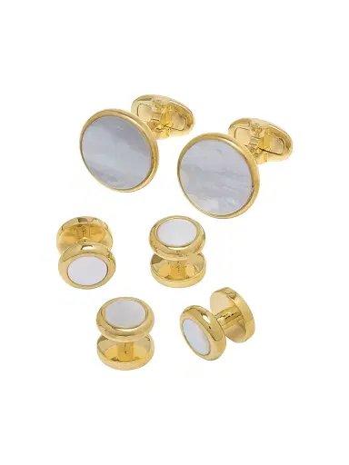 Jan Leslie Men's Sterling Silver & Onyx Cufflinks Set - Mother Of Pearl Gold | Thumbnail 1 Jan Leslie Men's Sterling Silver & Onyx Cufflinks Set - Mother Of Pearl Gold | Thumbnail 1