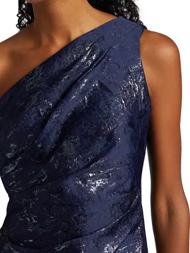 Teri Jon by Rickie Freeman Women's Jacquard One-Shoulder Gown - Navy | Thumbnail 6 Teri Jon by Rickie Freeman Women's Jacquard One-Shoulder Gown - Navy | Thumbnail 6