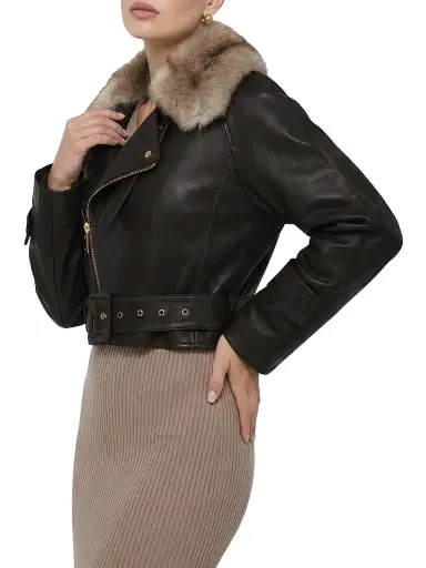 Gorski Women's Select Nappa Leather Jacket with Detachable Toscana Lamb Collar - Espresso | Thumbnail 3 Gorski Women's Select Nappa Leather Jacket with Detachable Toscana Lamb Collar - Espresso | Thumbnail 3