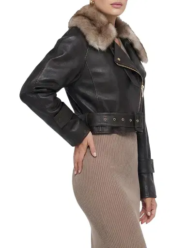 Gorski Women's Select Nappa Leather Jacket with Detachable Toscana Lamb Collar - Espresso | Thumbnail 5 Gorski Women's Select Nappa Leather Jacket with Detachable Toscana Lamb Collar - Espresso | Thumbnail 5