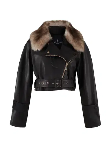 Gorski Women's Select Nappa Leather Jacket with Detachable Toscana Lamb Collar - Espresso | Thumbnail 1 Gorski Women's Select Nappa Leather Jacket with Detachable Toscana Lamb Collar - Espresso | Thumbnail 1