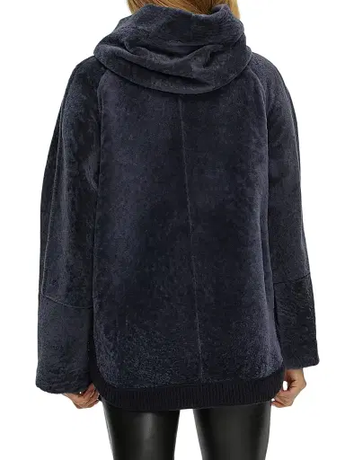 Gorski Women's Reversible Textured Shearling Lamb Zip Parka with Ribbed Hem - Dark Blue - Size Small | Thumbnail 3 Gorski Women's Reversible Textured Shearling Lamb Zip Parka with Ribbed Hem - Dark Blue - Size Small | Thumbnail 3