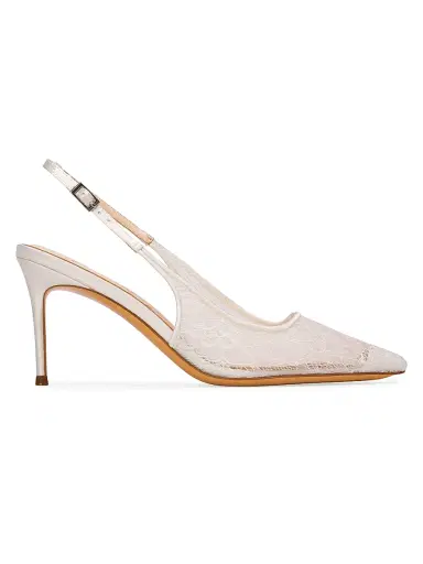 Black Suede Studio Women's Marina 0MM Lace Slingback Pumps - White Sequin Lace | Thumbnail 1 Black Suede Studio Women's Marina 0MM Lace Slingback Pumps - White Sequin Lace | Thumbnail 1