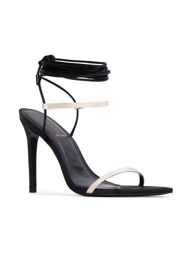 Black Suede Studio Women's Lauren 100MM Strappy Sandals - Black Champagne Satin | Thumbnail 2 Black Suede Studio Women's Lauren 100MM Strappy Sandals - Black Champagne Satin | Thumbnail 2