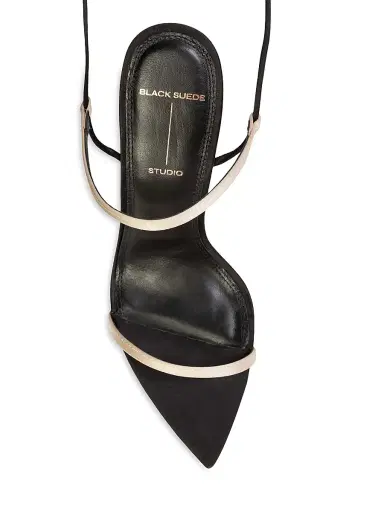 Black Suede Studio Women's Lauren 100MM Strappy Sandals - Black Champagne Satin | Thumbnail 3 Black Suede Studio Women's Lauren 100MM Strappy Sandals - Black Champagne Satin | Thumbnail 3