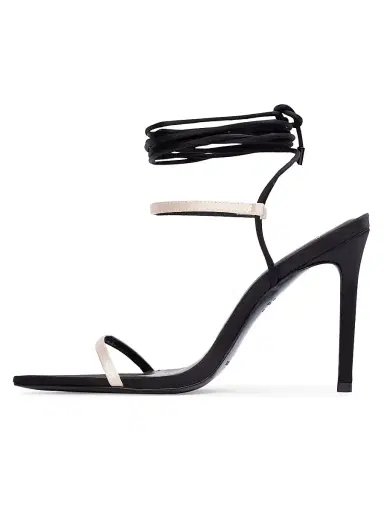 Black Suede Studio Women's Lauren 100MM Strappy Sandals - Black Champagne Satin | Thumbnail 4 Black Suede Studio Women's Lauren 100MM Strappy Sandals - Black Champagne Satin | Thumbnail 4
