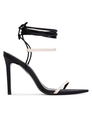Black Suede Studio Women's Lauren 100MM Strappy Sandals - Black Champagne Satin | Thumbnail 1 Black Suede Studio Women's Lauren 100MM Strappy Sandals - Black Champagne Satin | Thumbnail 1