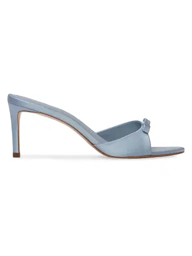 Black Suede Studio Women's Albie 65MM Satin Mule Sandals - Blue Fog | Thumbnail 1 Black Suede Studio Women's Albie 65MM Satin Mule Sandals - Blue Fog | Thumbnail 1