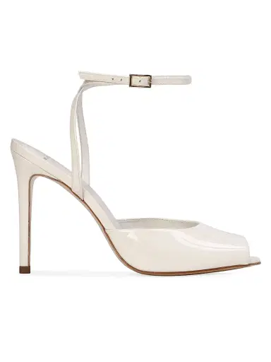 Black Suede Studio Women's Wren 100MM Peep Toe Sandals - Coconut Patent | Thumbnail 1 Black Suede Studio Women's Wren 100MM Peep Toe Sandals - Coconut Patent | Thumbnail 1
