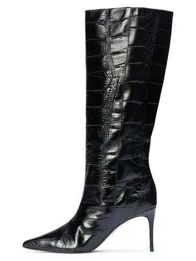 Black Suede Studio Women's Ember 80MM Croc Embossed Boots - Black Croc Leather | Thumbnail 4 Black Suede Studio Women's Ember 80MM Croc Embossed Boots - Black Croc Leather | Thumbnail 4