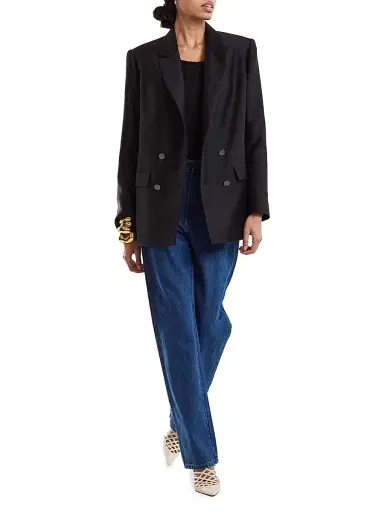 CYNTHIA ROWLEY Women's The Breakers Double-Breasted Wool-Silk Blazer - Black - Size XS | Thumbnail 2 CYNTHIA ROWLEY Women's The Breakers Double-Breasted Wool-Silk Blazer - Black - Size XS | Thumbnail 2