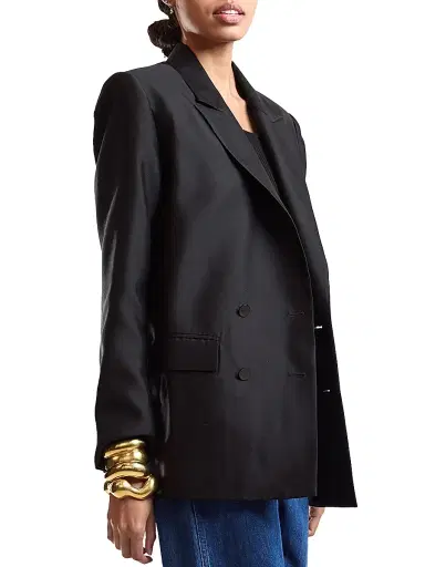 CYNTHIA ROWLEY Women's The Breakers Double-Breasted Wool-Silk Blazer - Black - Size XS | Thumbnail 3 CYNTHIA ROWLEY Women's The Breakers Double-Breasted Wool-Silk Blazer - Black - Size XS | Thumbnail 3