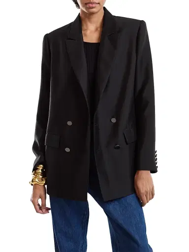 CYNTHIA ROWLEY Women's The Breakers Double-Breasted Wool-Silk Blazer - Black - Size XS | Thumbnail 1 CYNTHIA ROWLEY Women's The Breakers Double-Breasted Wool-Silk Blazer - Black - Size XS | Thumbnail 1