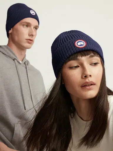 Canada Goose Men's Arctic Logo Patch Wool Beanie - Navy Heather | Thumbnail 5 Canada Goose Men's Arctic Logo Patch Wool Beanie - Navy Heather | Thumbnail 5