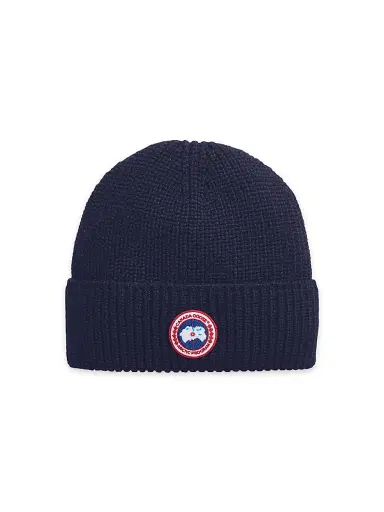 Canada Goose Men's Arctic Logo Patch Wool Beanie - Navy Heather | Thumbnail 1 Canada Goose Men's Arctic Logo Patch Wool Beanie - Navy Heather | Thumbnail 1