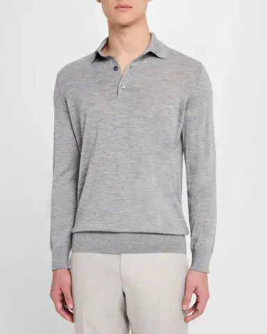 ZEGNA Men's Cashmere-Silk Polo Shirt | Thumbnail 4 ZEGNA Men's Cashmere-Silk Polo Shirt | Thumbnail 4