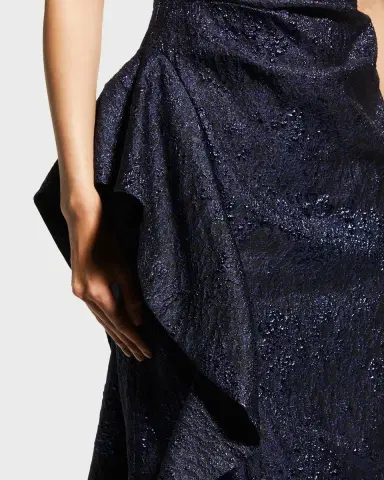Rickie Freeman for Teri Jon One-Shoulder Jacquard Side-Ruffle Gown | Thumbnail 5 Rickie Freeman for Teri Jon One-Shoulder Jacquard Side-Ruffle Gown | Thumbnail 5