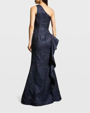 Rickie Freeman for Teri Jon One-Shoulder Jacquard Side-Ruffle Gown | Thumbnail 6 Rickie Freeman for Teri Jon One-Shoulder Jacquard Side-Ruffle Gown | Thumbnail 6