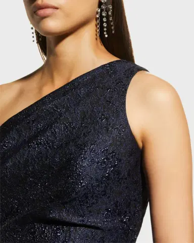 Rickie Freeman for Teri Jon One-Shoulder Jacquard Side-Ruffle Gown | Thumbnail 7 Rickie Freeman for Teri Jon One-Shoulder Jacquard Side-Ruffle Gown | Thumbnail 7