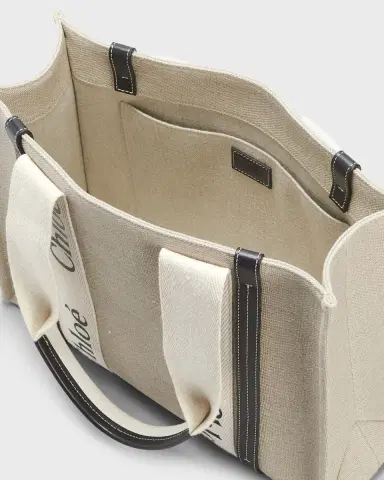 Chloé Woody Medium Tote Bag in Linen | Thumbnail 5 Chloé Woody Medium Tote Bag in Linen | Thumbnail 5