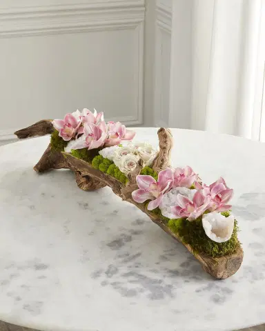 T & C Floral Company Preserved Roses and Amethyst in Elongated Wood Log - 9" | Thumbnail 1 T & C Floral Company Preserved Roses and Amethyst in Elongated Wood Log - 9" | Thumbnail 1