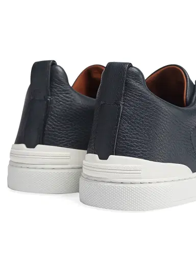 ZEGNA Men's Deerskin Triple Stitch Sneakers - Navy Blue | Thumbnail 5 ZEGNA Men's Deerskin Triple Stitch Sneakers - Navy Blue | Thumbnail 5