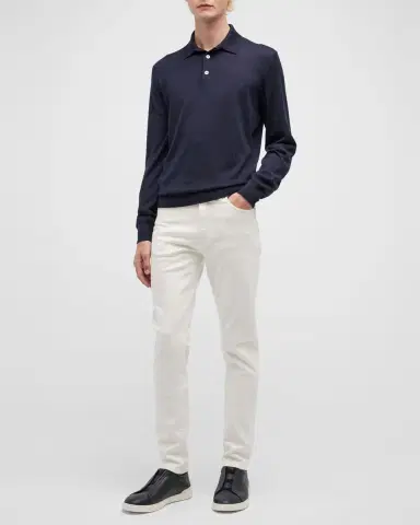 ZEGNA Men 's Cashmere-Silk Polo Sweater | Thumbnail 2 ZEGNA Men 's Cashmere-Silk Polo Sweater | Thumbnail 2