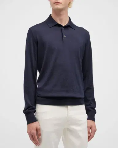 ZEGNA Men 's Cashmere-Silk Polo Sweater | Thumbnail 4 ZEGNA Men 's Cashmere-Silk Polo Sweater | Thumbnail 4