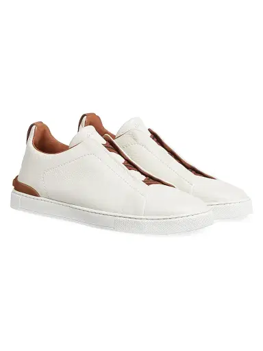 ZEGNA Men's Deerskin Triple Stitch Sneakers - White Foliage | Thumbnail 3 ZEGNA Men's Deerskin Triple Stitch Sneakers - White Foliage | Thumbnail 3
