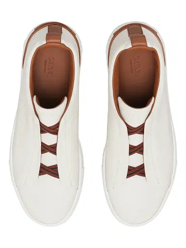 ZEGNA Men's Deerskin Triple Stitch Sneakers - White Foliage | Thumbnail 4 ZEGNA Men's Deerskin Triple Stitch Sneakers - White Foliage | Thumbnail 4