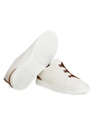 ZEGNA Men's Deerskin Triple Stitch Sneakers - White Foliage | Thumbnail 5 ZEGNA Men's Deerskin Triple Stitch Sneakers - White Foliage | Thumbnail 5