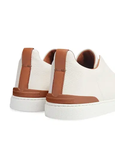 ZEGNA Men's Deerskin Triple Stitch Sneakers - White Foliage | Thumbnail 6 ZEGNA Men's Deerskin Triple Stitch Sneakers - White Foliage | Thumbnail 6