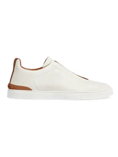 ZEGNA Men's Deerskin Triple Stitch Sneakers - White Foliage | Thumbnail 1 ZEGNA Men's Deerskin Triple Stitch Sneakers - White Foliage | Thumbnail 1