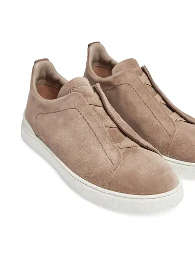 ZEGNA Men's Suede Triple Stitch Sneakers - Beige | Thumbnail 3 ZEGNA Men's Suede Triple Stitch Sneakers - Beige | Thumbnail 3