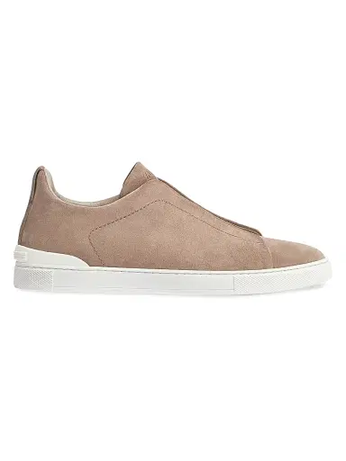 ZEGNA Men's Suede Triple Stitch Sneakers - Beige | Thumbnail 1 ZEGNA Men's Suede Triple Stitch Sneakers - Beige | Thumbnail 1