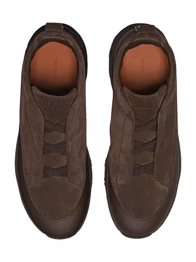 ZEGNA Men's Suede Triple Stitch Monte Sneakers - Dark Brown | Thumbnail 3 ZEGNA Men's Suede Triple Stitch Monte Sneakers - Dark Brown | Thumbnail 3