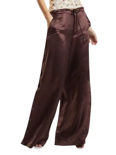 CYNTHIA ROWLEY Women's Breakaway Snap-Side Silk-Blend Wide-Leg Pants | Thumbnail 1 CYNTHIA ROWLEY Women's Breakaway Snap-Side Silk-Blend Wide-Leg Pants | Thumbnail 1