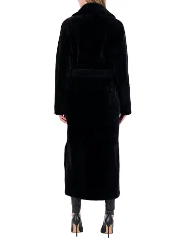 Gorski Women's Reversible Textured Shearling Lamb Coat with Side Slits Belt - Black - Size Large | Thumbnail 4 Gorski Women's Reversible Textured Shearling Lamb Coat with Side Slits Belt - Black - Size Large | Thumbnail 4