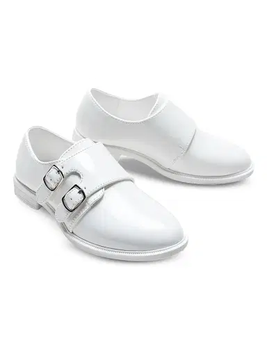 Moustache Faux Patent Leather Double Monk Strap Dress Shoes - White 5 (Child) | Thumbnail 2 Moustache Faux Patent Leather Double Monk Strap Dress Shoes - White 5 (Child) | Thumbnail 2